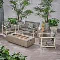 Ensemble de conversation d'extérieur 4 places en bois d'acacia et osier Augusta avec foyer par Christopher Knight Home