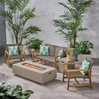 Ensemble de conversation d'extérieur 4 places en bois d'acacia et osier Augusta avec foyer par Christopher Knight Home