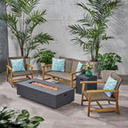 Ensemble de conversation d'extérieur 4 places en bois d'acacia et osier Augusta avec foyer par Christopher Knight Home