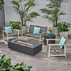 Ensemble de conversation d'extérieur 4 places en bois d'acacia et osier Augusta avec foyer par Christopher Knight Home