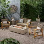 Ensemble de conversation d'extérieur 4 places en bois d'acacia et osier Augusta avec foyer par Christopher Knight Home