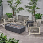 Ensemble de conversation d'extérieur 4 places en bois d'acacia et osier Augusta avec foyer par Christopher Knight Home