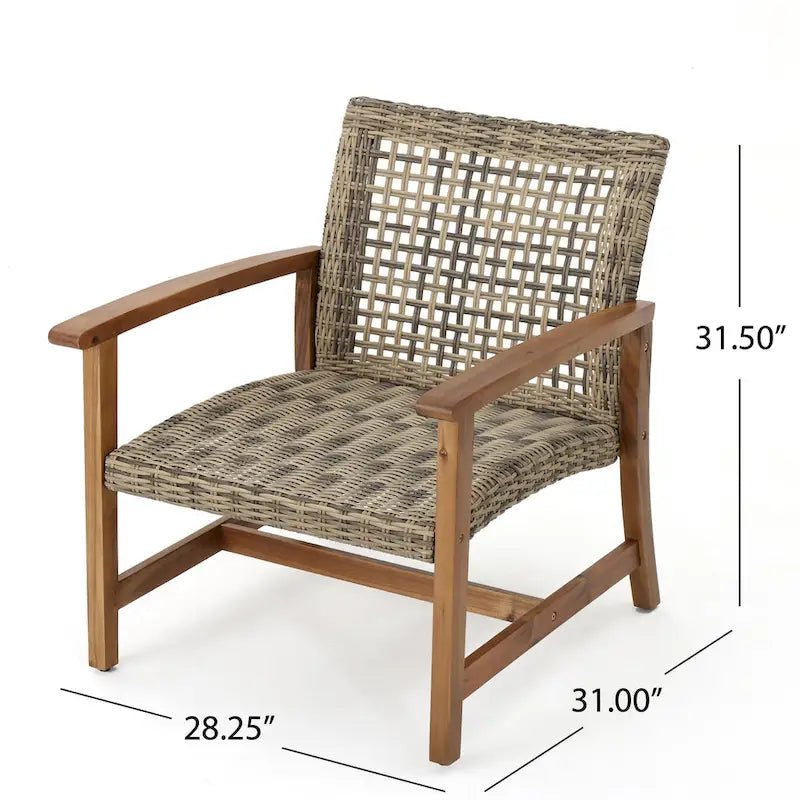 Ensemble de conversation d'extérieur 4 places en bois d'acacia et osier Augusta avec foyer par Christopher Knight Home