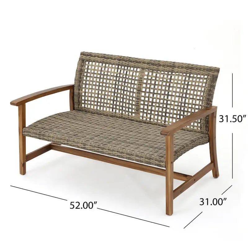 Ensemble de conversation d'extérieur 4 places en bois d'acacia et osier Augusta avec foyer par Christopher Knight Home