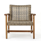 Ensemble de conversation d'extérieur 4 places en bois d'acacia et osier Augusta avec foyer par Christopher Knight Home