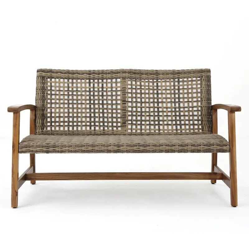 Ensemble de conversation d'extérieur 4 places en bois d'acacia et osier Augusta avec foyer par Christopher Knight Home