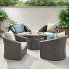 Ensemble de conversation pivotant avec foyer en osier et aluminium 5 pièces Glenwood Outdoor avec coussins par Christopher Knight Home