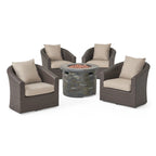 Ensemble de conversation pivotant avec foyer en osier et aluminium 5 pièces Glenwood Outdoor avec coussins par Christopher Knight Home