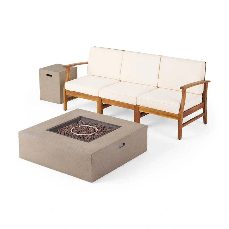 Ensemble de conversation d'extérieur 5 pièces en bois d'acacia Perla avec foyer par Christopher Knight Home