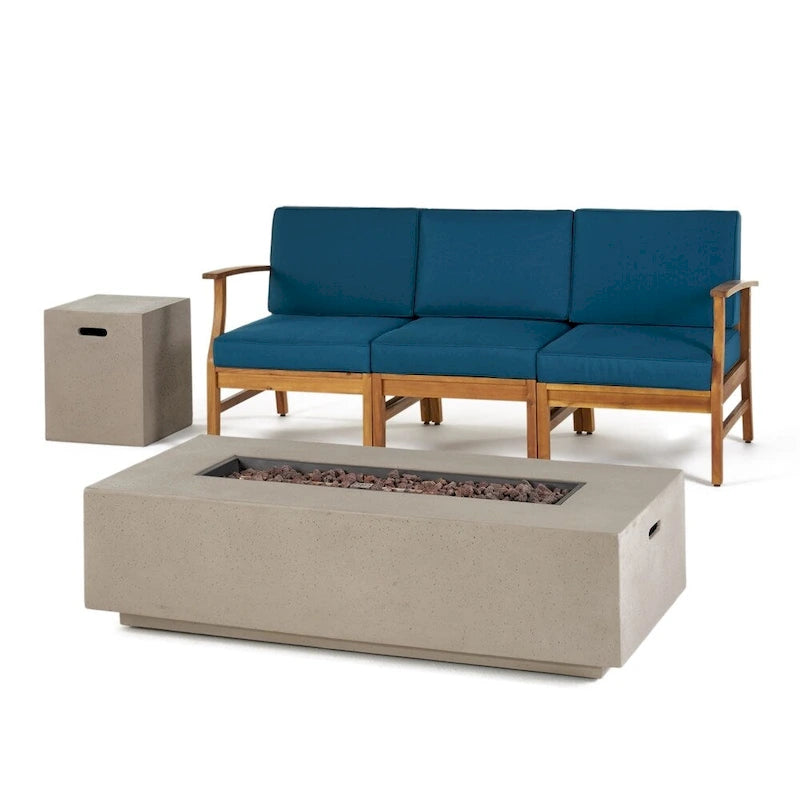 Ensemble de conversation d'extérieur 5 pièces en bois d'acacia Perla avec foyer par Christopher Knight Home