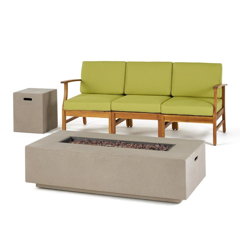 Ensemble de conversation d'extérieur 5 pièces en bois d'acacia Perla avec foyer par Christopher Knight Home