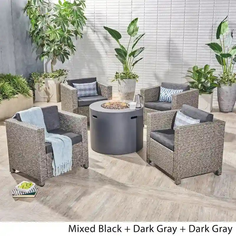 Ensemble de 4 fauteuils de club Nolan Outdoor avec foyer rond par Christopher Knight Home
