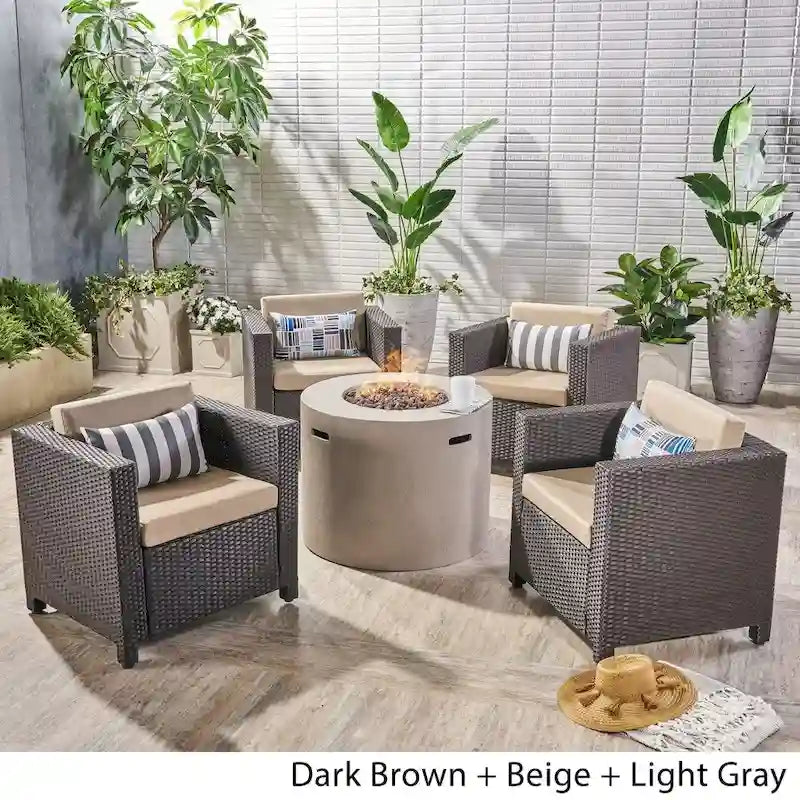 Ensemble de 4 fauteuils de club Nolan Outdoor avec foyer rond par Christopher Knight Home