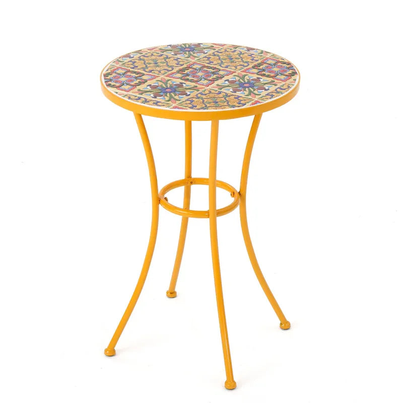 Table d'appoint ronde d'extérieur Christopher Knight Home Barnsfield avec carreaux de céramique et cadre en fer