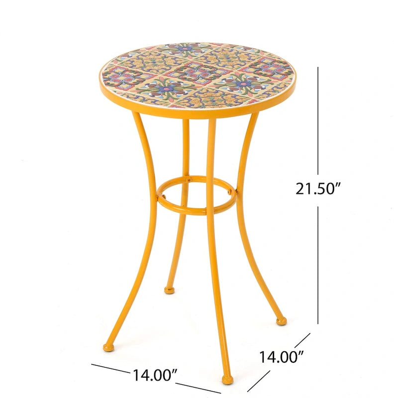 Table d'appoint ronde d'extérieur Christopher Knight Home Barnsfield avec carreaux de céramique et cadre en fer