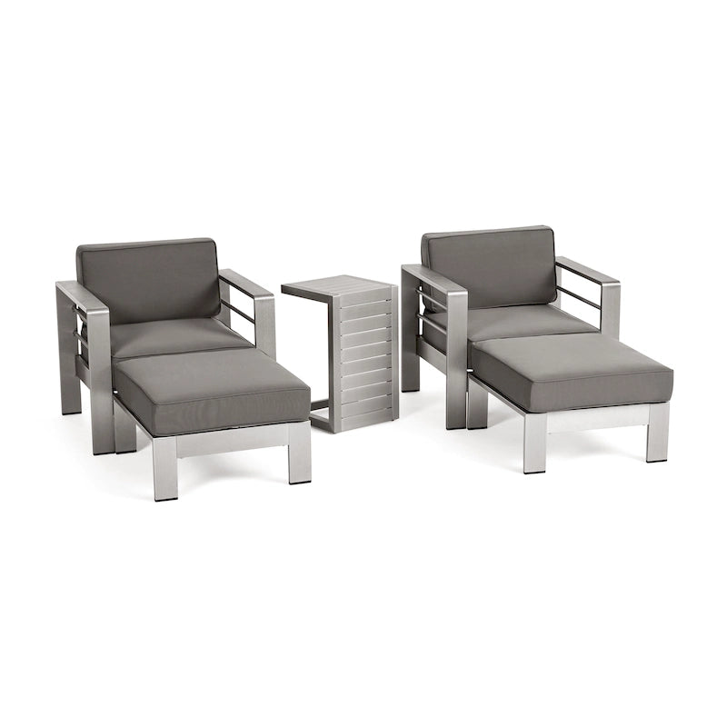 Salon de jardin Cape Coral de Christopher Knight Home en aluminium pour deux personnes avec poufs et table d'appoint