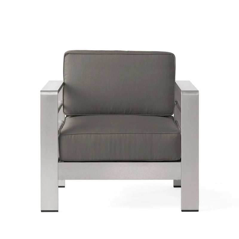Salon de jardin Cape Coral de Christopher Knight Home en aluminium pour deux personnes avec poufs et table d'appoint