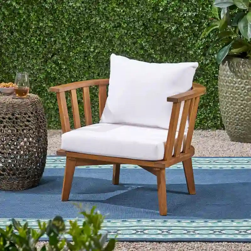 Solano Outdoor Wooden Club Chair with Cushions by Christopher Knight Home