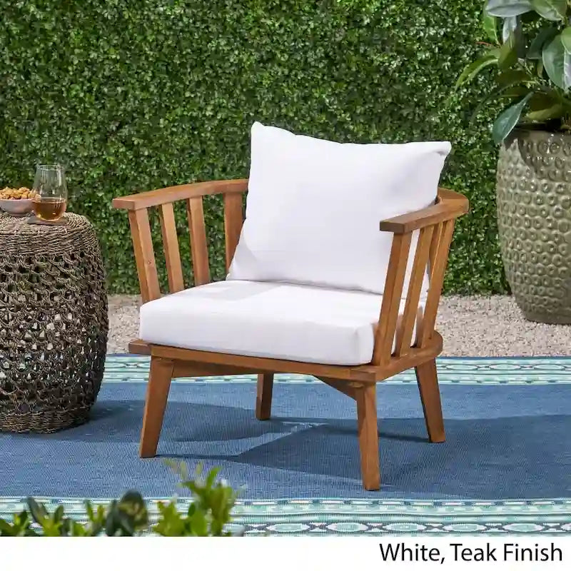 Fauteuil de club en bois d'extérieur Solano avec coussins par Christopher Knight Home