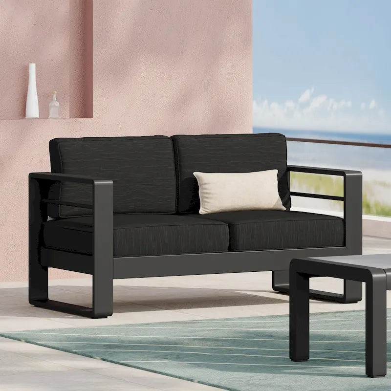 Causeuse d'extérieur en aluminium Maya Bay avec coussins par Christopher Knight Home