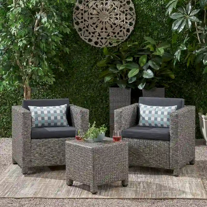 Puerta Outdoor 3-piece Wicker Seating Set with Cushions by Christopher Knight Home