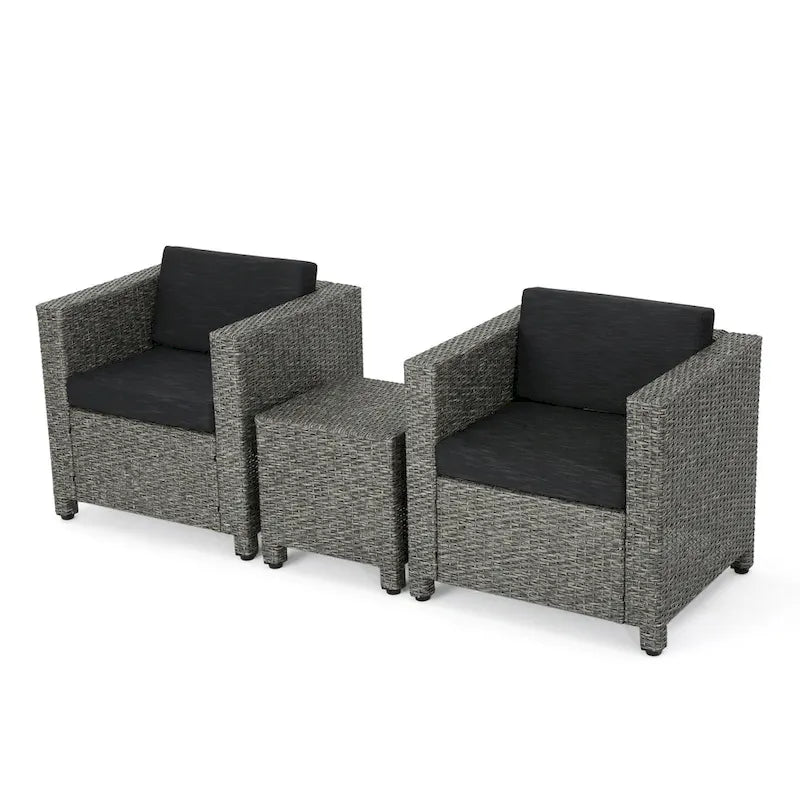 Ensemble de conversation en osier 3 pièces Puerta d'extérieur avec coussins par Christopher Knight Home