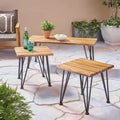Table basse d'extérieur industrielle en bois d'acacia Zion avec 2 tables d'appoint assorties de Christopher Knight Home