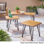 Table basse d'extérieur industrielle en bois d'acacia Zion avec 2 tables d'appoint assorties de Christopher Knight Home