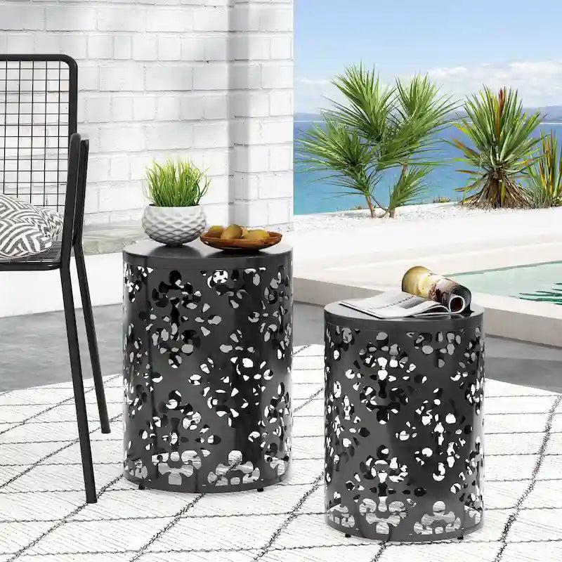 Tables d'appoint Mathena en métal pour l'extérieur (Lot de 2) par Christopher Knight Home