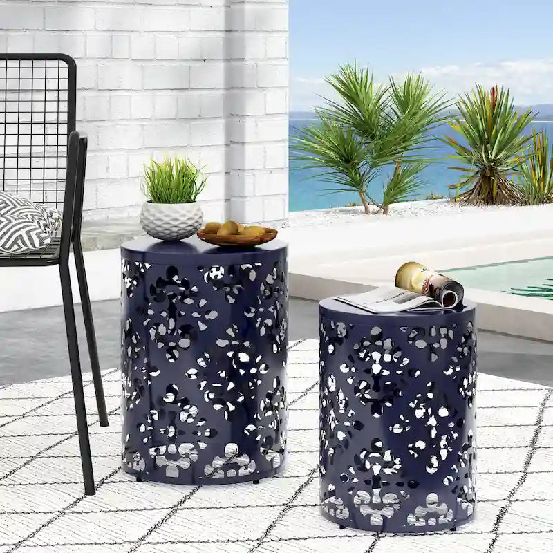 Tables d'appoint Mathena en métal pour l'extérieur (Lot de 2) par Christopher Knight Home