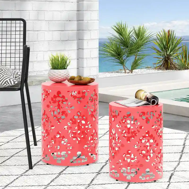 Tables d'appoint Mathena en métal pour l'extérieur (Lot de 2) par Christopher Knight Home