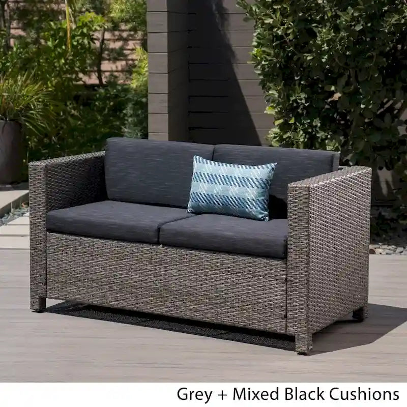 Causeuse d'extérieur en osier Puerta avec coussin par Christopher Knight Home