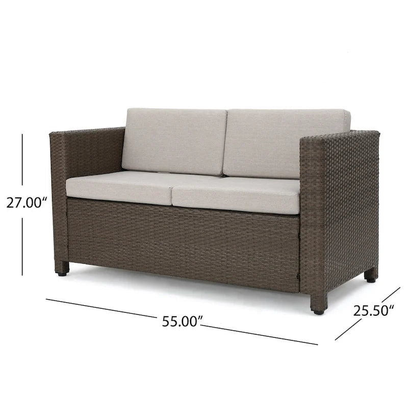Causeuse d'extérieur en osier Puerta avec coussin par Christopher Knight Home