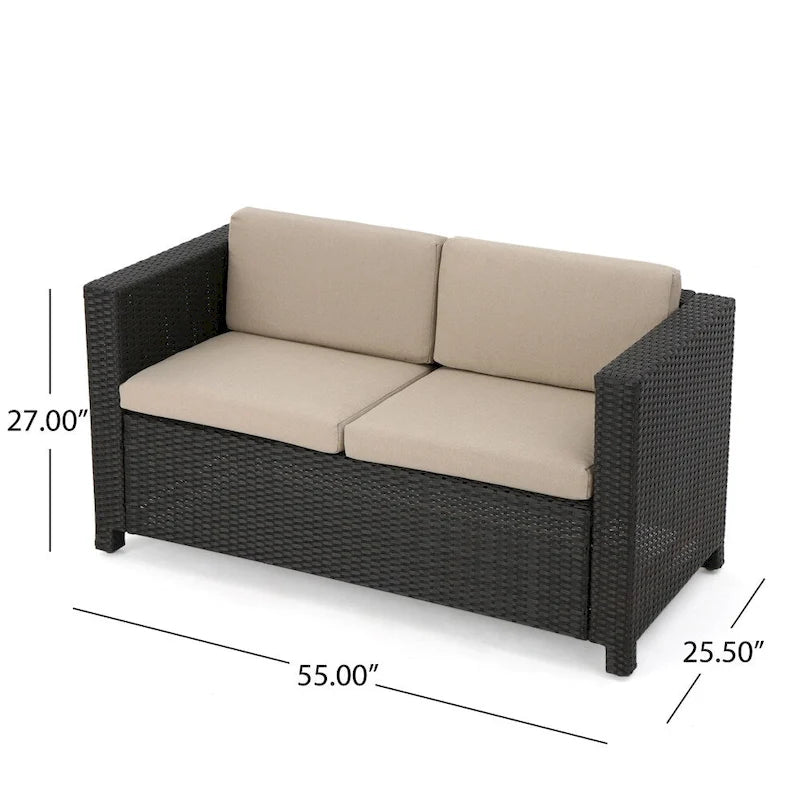 Causeuse d'extérieur en osier Puerta avec coussin par Christopher Knight Home