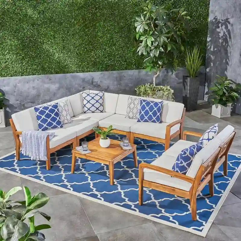 Ensemble de sectionnel 7 places en bois d'acacia d'extérieur Grenada par Christopher Knight Home