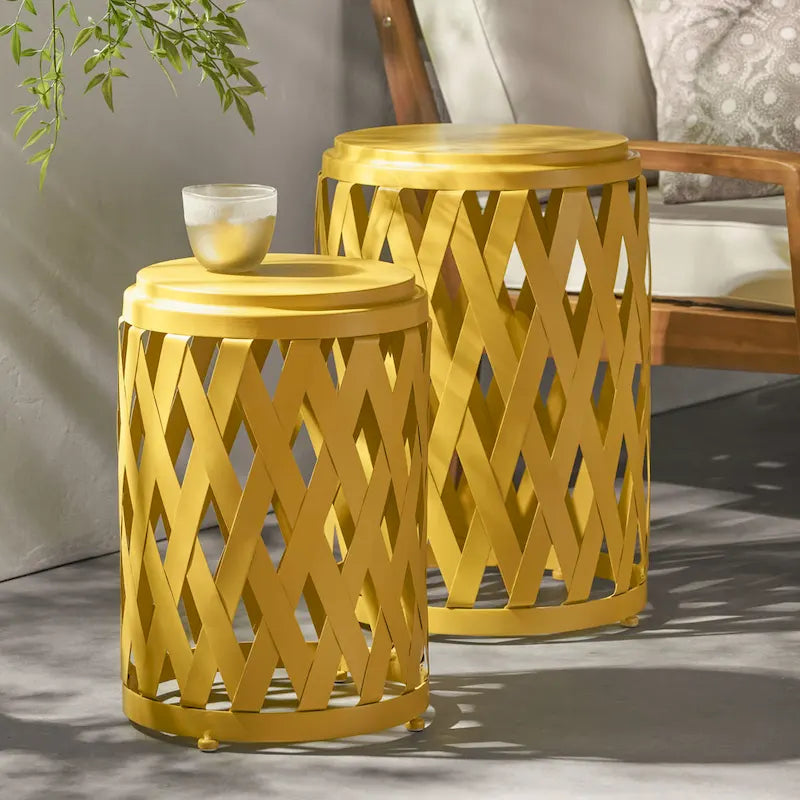 Ensemble de tables d'appoint gigognes Selen Outdoor de 12 et 14 pouces en treillis par Christopher Knight Home