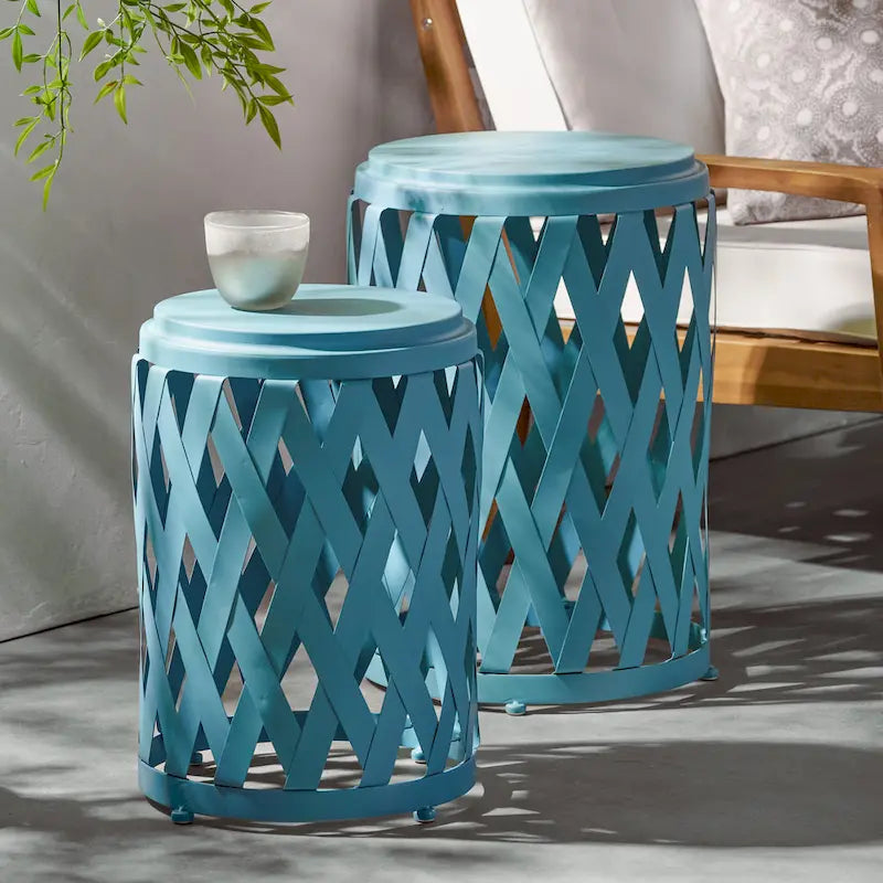 Ensemble de tables d'appoint gigognes Selen Outdoor de 12 et 14 pouces en treillis par Christopher Knight Home