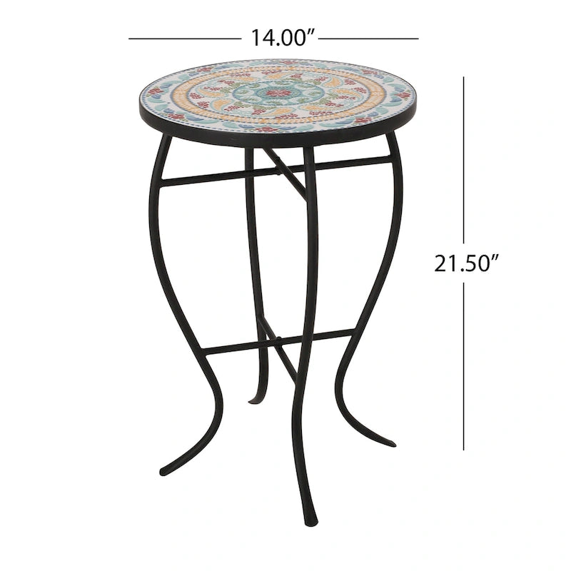 Table d'appoint d'extérieur La Crescenta avec plateau en mosaïque par Christopher Knight Home