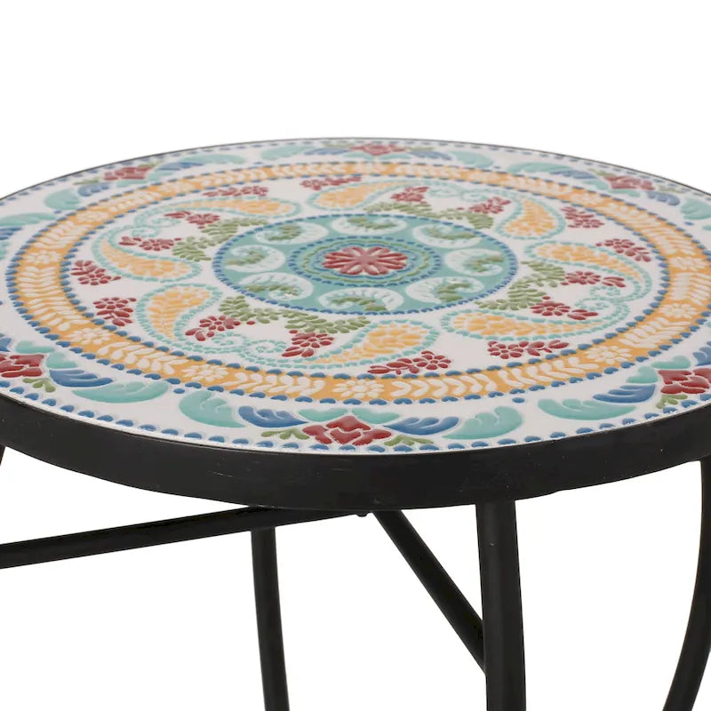 Table d'appoint d'extérieur La Crescenta avec plateau en mosaïque par Christopher Knight Home