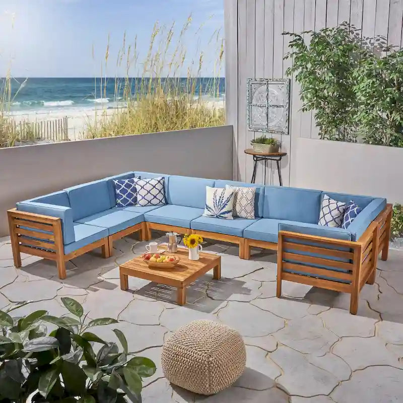 Ensemble de canapé d'angle en acacia 9 pièces Oana Outdoor par Christopher Knight Home