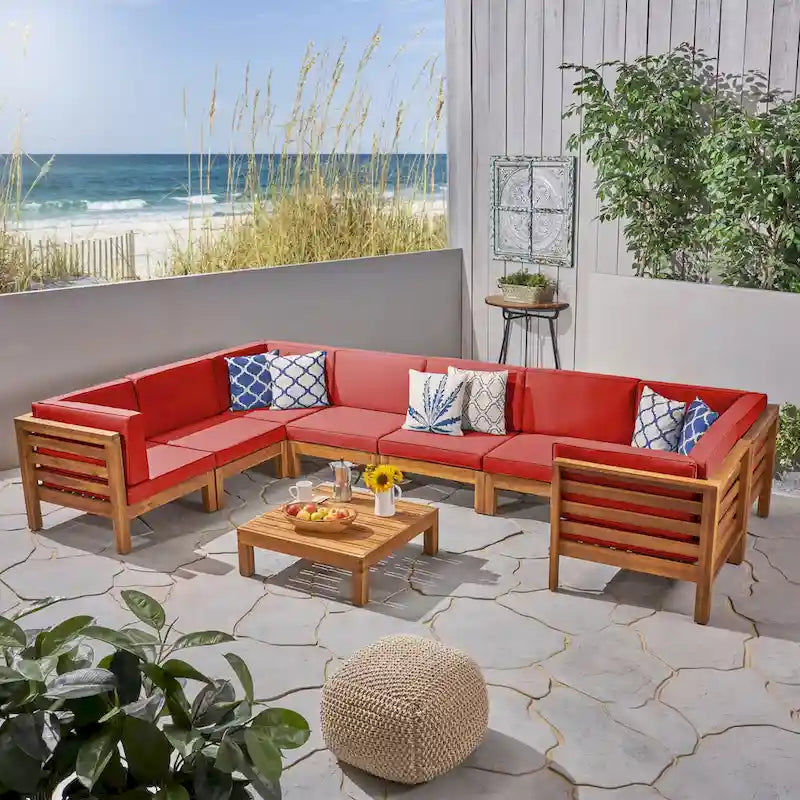 Ensemble de canapé d'angle en acacia 9 pièces Oana Outdoor par Christopher Knight Home