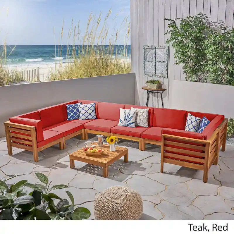 Ensemble de canapé d'angle en acacia 9 pièces Oana Outdoor par Christopher Knight Home