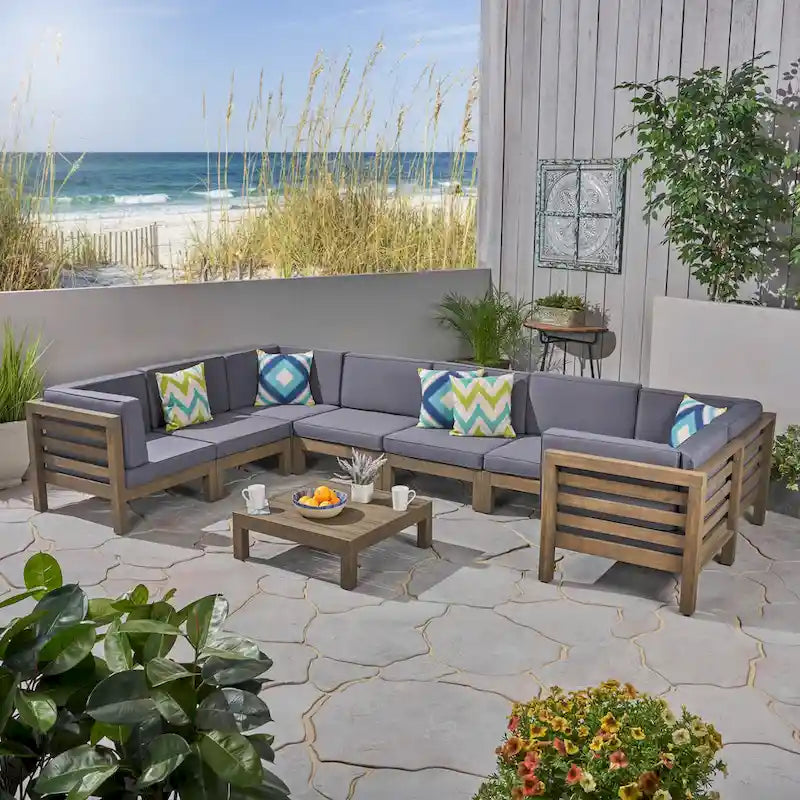 Ensemble de canapé d'angle en acacia 9 pièces Oana Outdoor par Christopher Knight Home