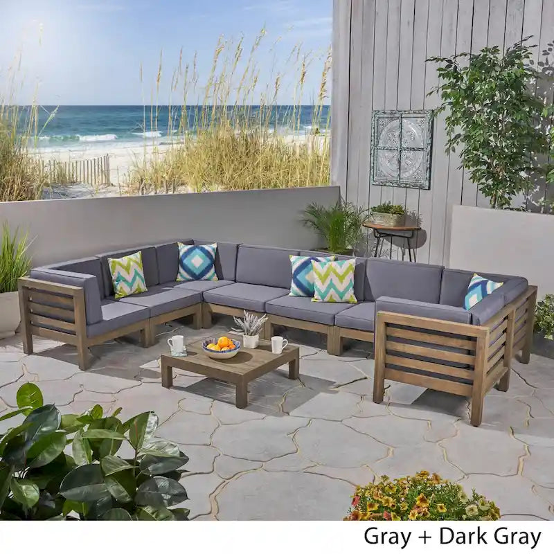 Ensemble de canapé d'angle en acacia 9 pièces Oana Outdoor par Christopher Knight Home