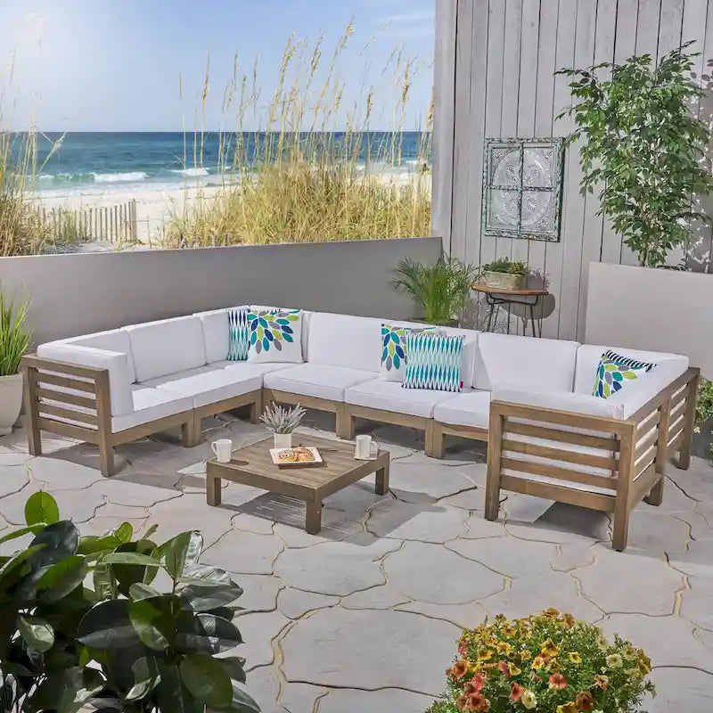 Ensemble de canapé d'angle en acacia 9 pièces Oana Outdoor par Christopher Knight Home