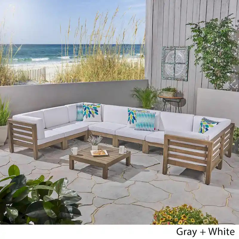 Ensemble de canapé d'angle en acacia 9 pièces Oana Outdoor par Christopher Knight Home