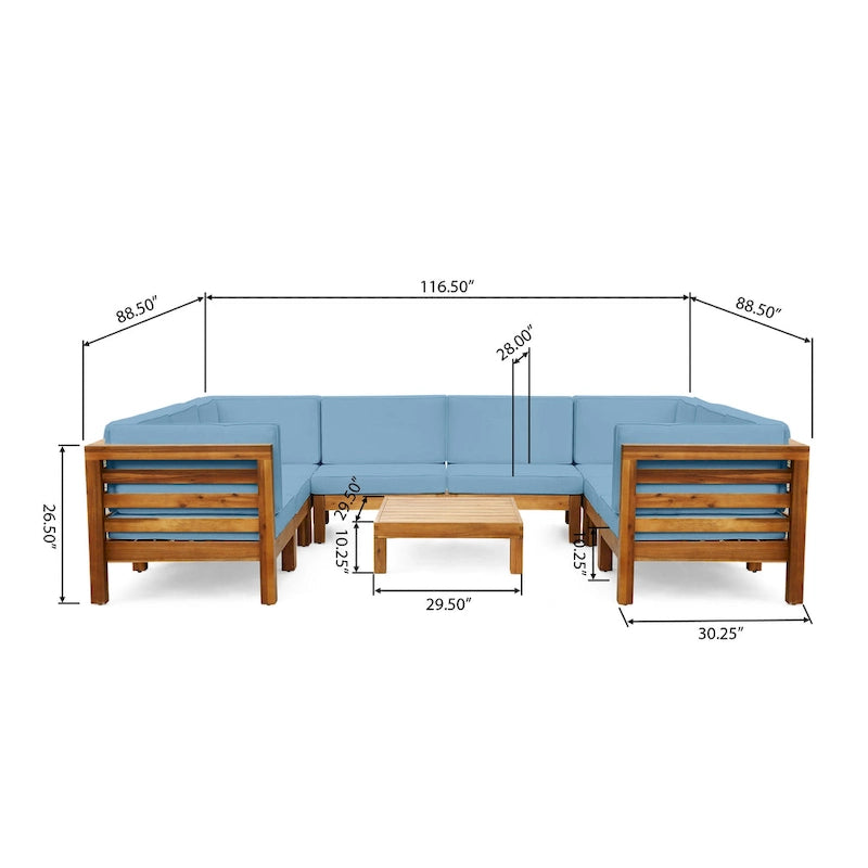 Ensemble de canapé d'angle en acacia 9 pièces Oana Outdoor par Christopher Knight Home
