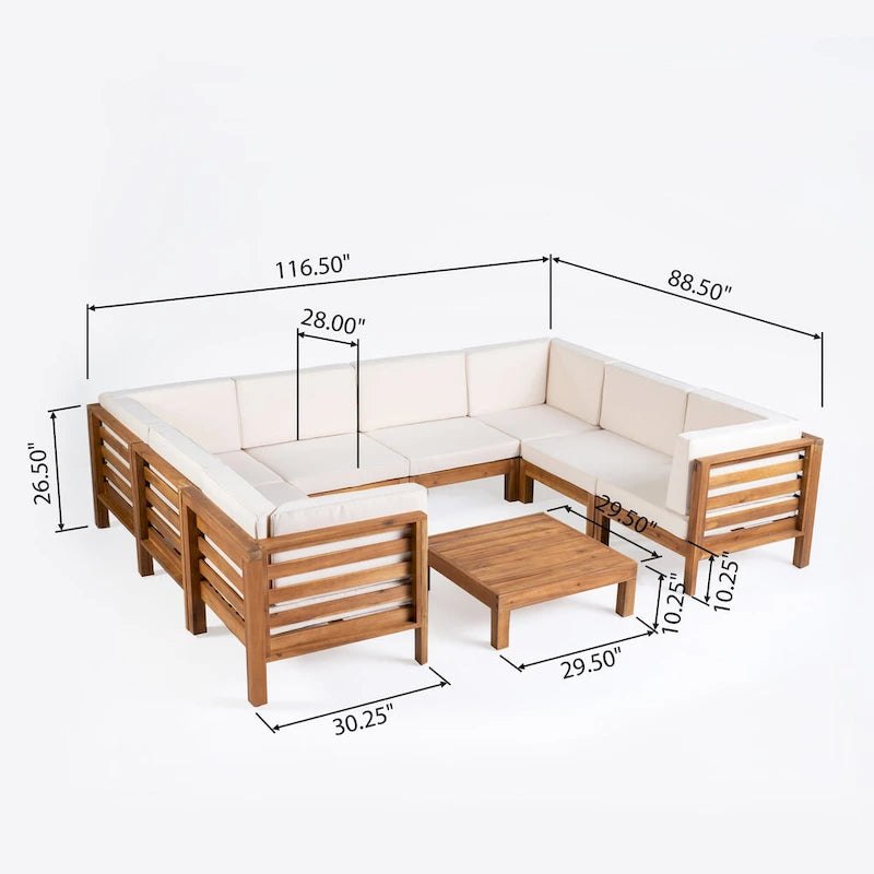Ensemble de canapé d'angle en acacia 9 pièces Oana Outdoor par Christopher Knight Home