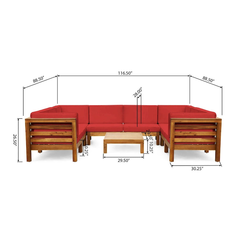Ensemble de canapé d'angle en acacia 9 pièces Oana Outdoor par Christopher Knight Home