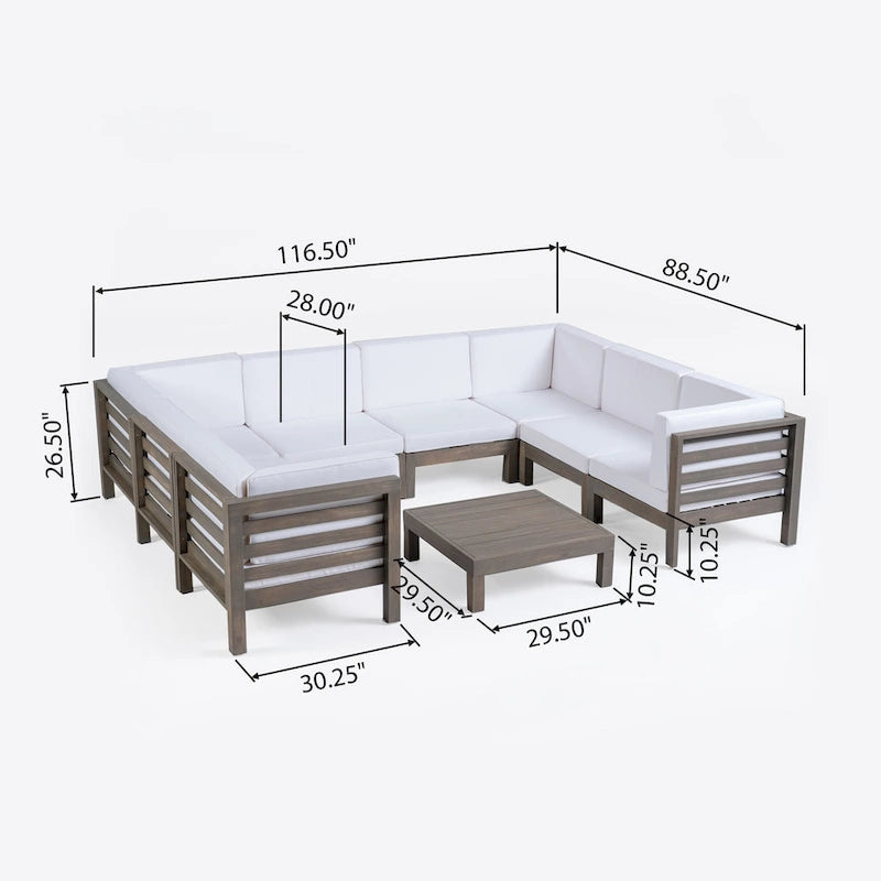 Ensemble de canapé d'angle en acacia 9 pièces Oana Outdoor par Christopher Knight Home